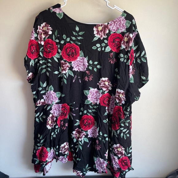 Torrid Black Floral Challis Handkerchief hem Blouse - Picture 5 of 5